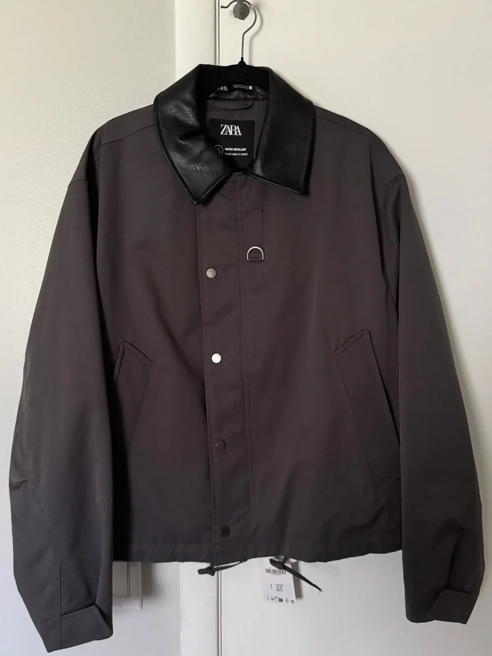 New ZARA Men’s grey Jacket with faux Leather Collar